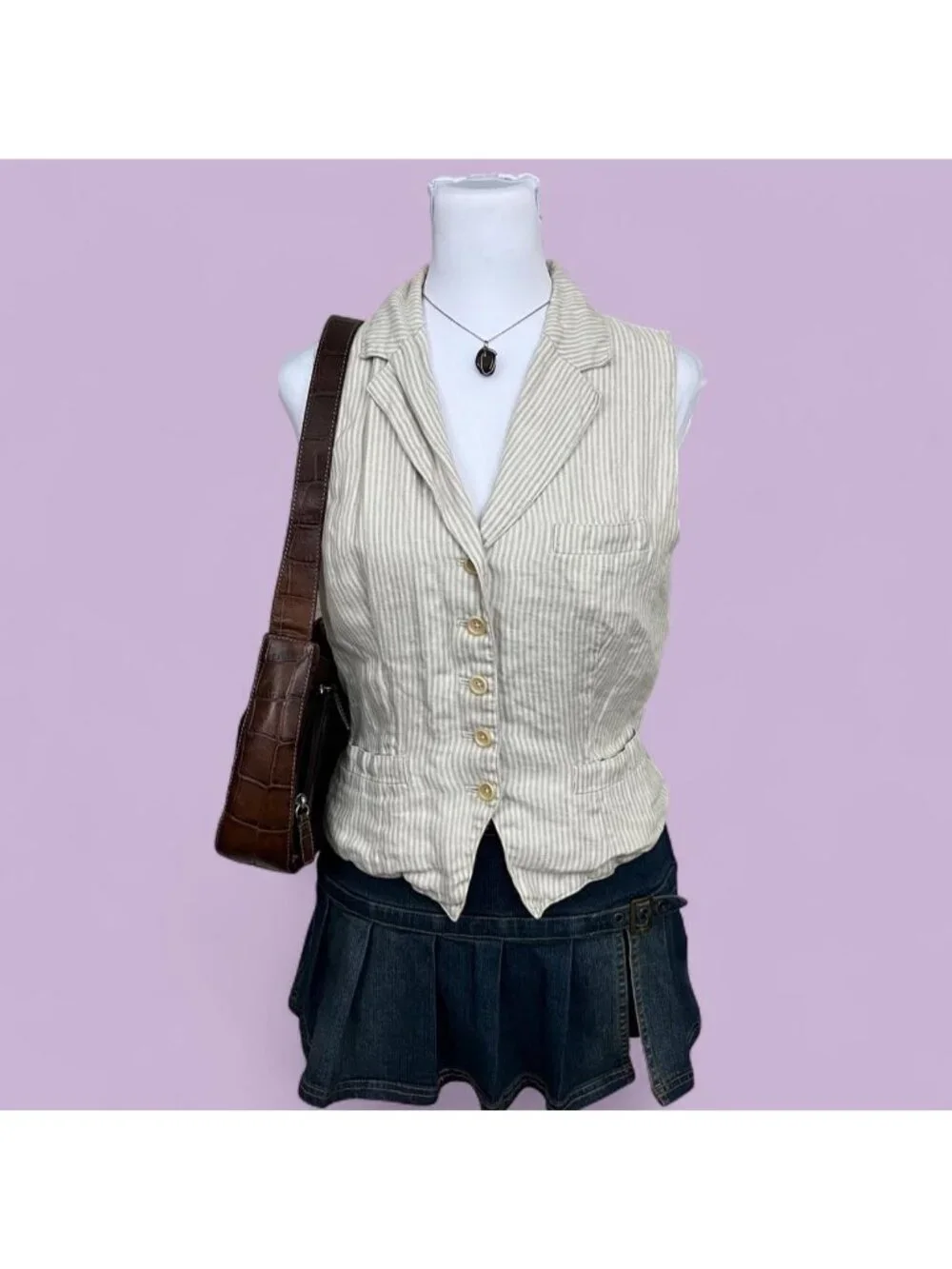 beige pinstripe linen clean girl preppy old money country club vest